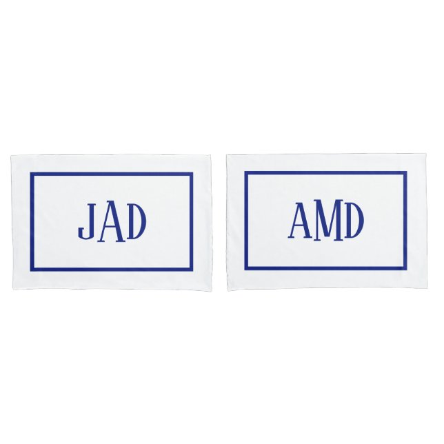 Minimalist Monogram Navy Blue White Rectangle Pillowcase (Front-Set)