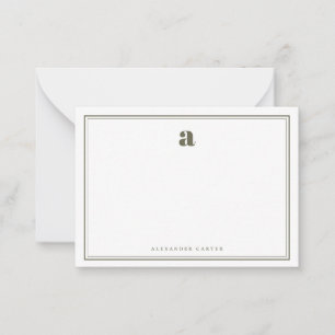 Minimalist Monogram Olive Green Two Border Card