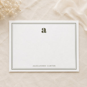 Minimalist Monogram Olive Green Two Border Card