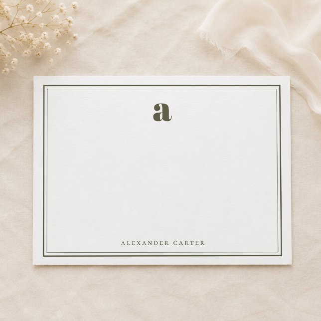 Minimalist Monogram Olive Green Two Border Card (Creator Uploaded)
