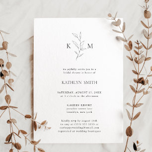 Minimalist Monogram Olive Leaf Bridal Shower Invitation