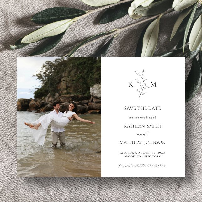 Minimalist Monogram Olive Leaf Save The Date Magnetic Invitation (Creator Uploaded)