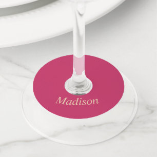 Minimalist monogram on rosewood pink wine glass tag