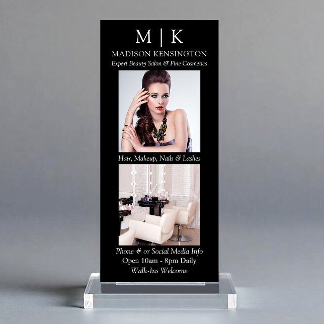 Minimalist Monogram or Add Logo Business 2 Photo Rack Card (Customize to change text size, color or to add more text or photos to back of card.)