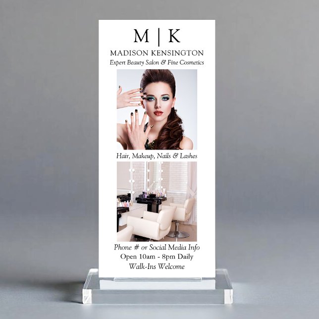 Minimalist Monogram or Add Logo Business 2 Photos Rack Card (Customize to change text size, color or to add more text or photos to back of card.)