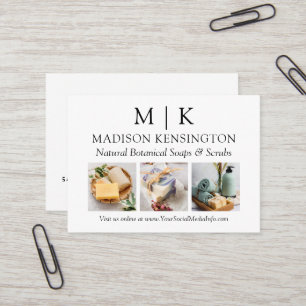 Minimalist Monogram or Add Logo Business 3 Photos Business Card