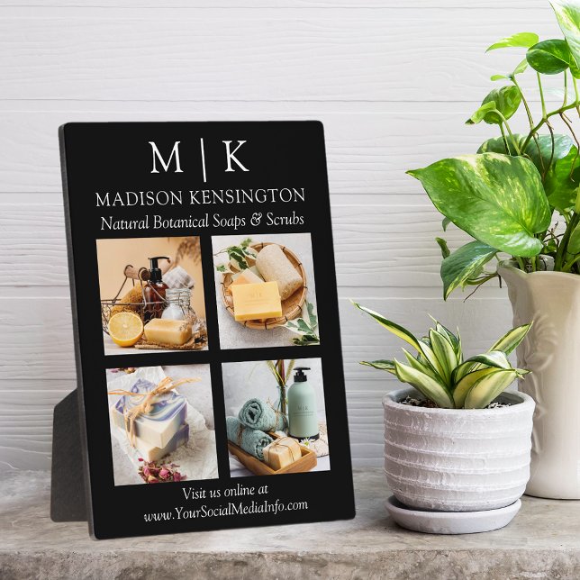 Minimalist Monogram or Add Logo Business 4 Photo Plaque (Edit to Customize text, colors and more)