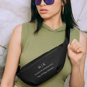 Minimalist Monogram or Add Logo Business Black Bum Bags
