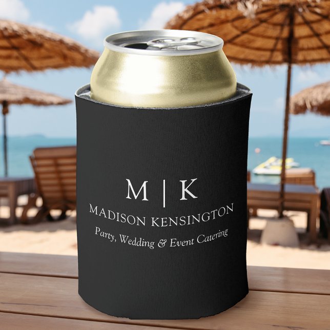 Minimalist Monogram or Add Logo Business Black Can Cooler (Edit to Customize text, colors and more.)