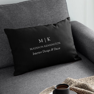 Minimalist Monogram or Add Logo Business Black Decorative Cushion