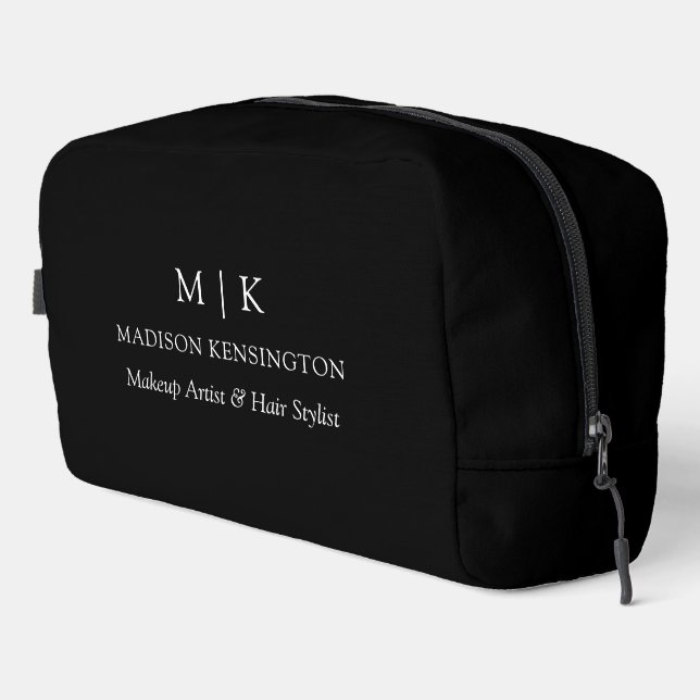 Minimalist Monogram or Add Logo Business Black Dopp Kit (Right Corner)