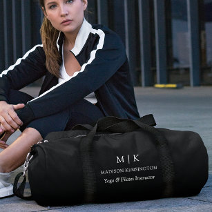 Minimalist Monogram or Add Logo Business Black Duffle Bag