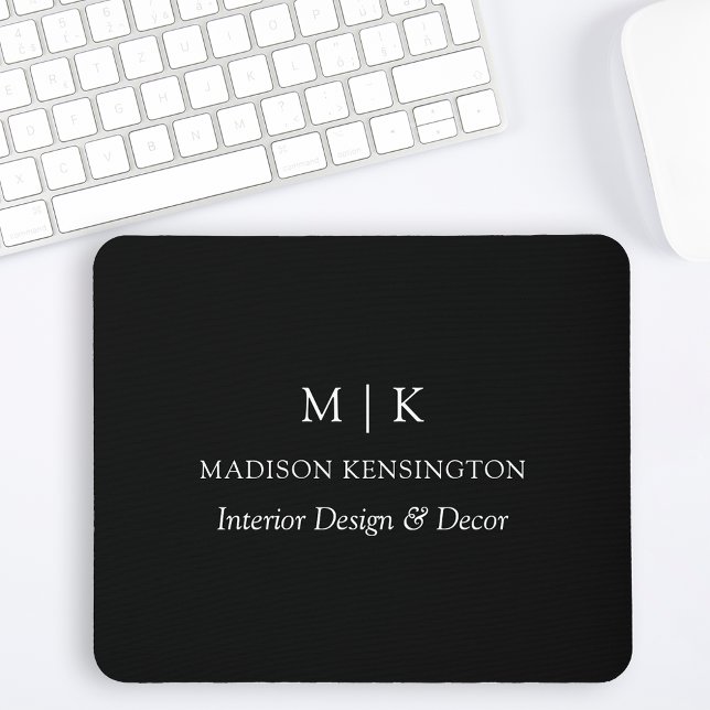 Minimalist Monogram or Add Logo Business Black Mouse Mat (Edit to Customize text, colors and more)