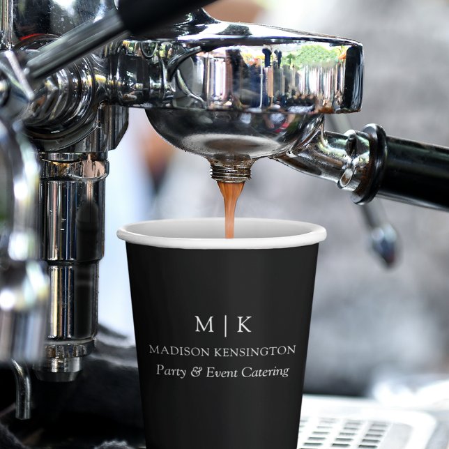 Minimalist Monogram or Add Logo Business Black Paper Cups (Edit to Customize text, colors and more)