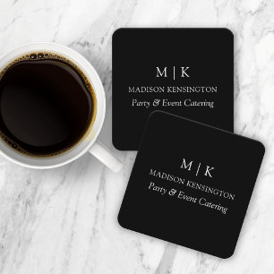 Minimalist Monogram or Add Logo Business Black Square Paper Coaster
