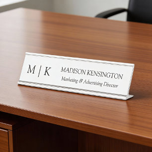 Minimalist Monogram or Add Logo Business Desk Name Plate