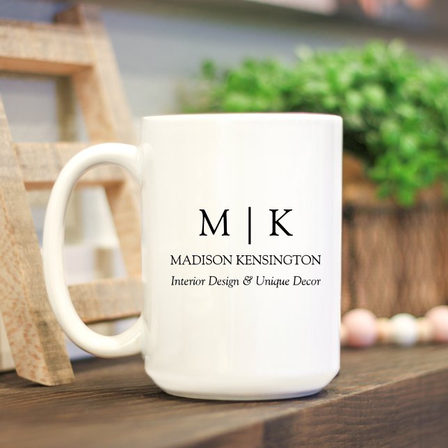 Minimalist Monogram or Add Logo Business Large Coffee Mug (Edit to Customize text, colors and more)