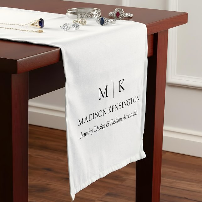 Minimalist Monogram or Add Logo Business Medium Table Runner (Customize to change text size, style or background color.)