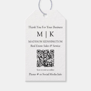 Minimalist Monogram or Add Logo Business QR Code Gift Tags
