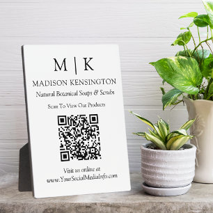 Minimalist Monogram or Add Logo Business QR Code Plaque