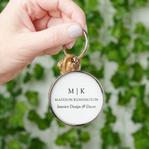 Minimalist Monogram or Add Logo Business Round Key Ring