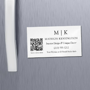 Minimalist Monogram or Add Logo QR Code Magnetic Business Card