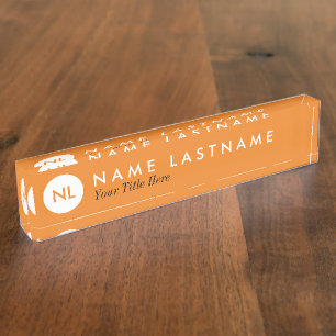 Minimalist Monogram Orange Circle Desk Nameplate