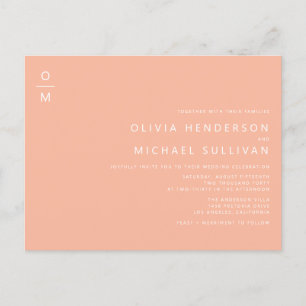 Minimalist Monogram Peach QR Code Wedding Invitation Postcard
