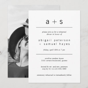 Minimalist Monogram Photo Rehearsal Dinner Invitation