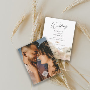 Minimalist Monogram Photo Watercolor Wedding  Invitation
