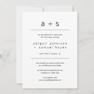 Minimalist Monogram Photo Wedding Elopement Announcement