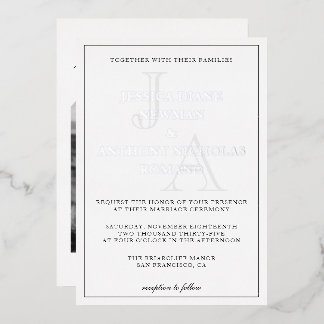 Minimalist Monogram Photo Wedding Foil Invitation