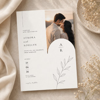 Minimalist Monogram Photo Wedding Invitation