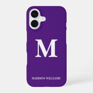 Minimalist Monogram Purple & White Stylish Modern iPhone 16 Case