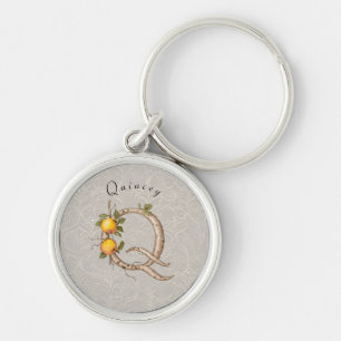 Minimalist Monogram Q: Quince Flowers & Vines Key Ring