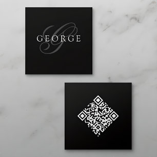 Minimalist Monogram QR Code Square Business Card
