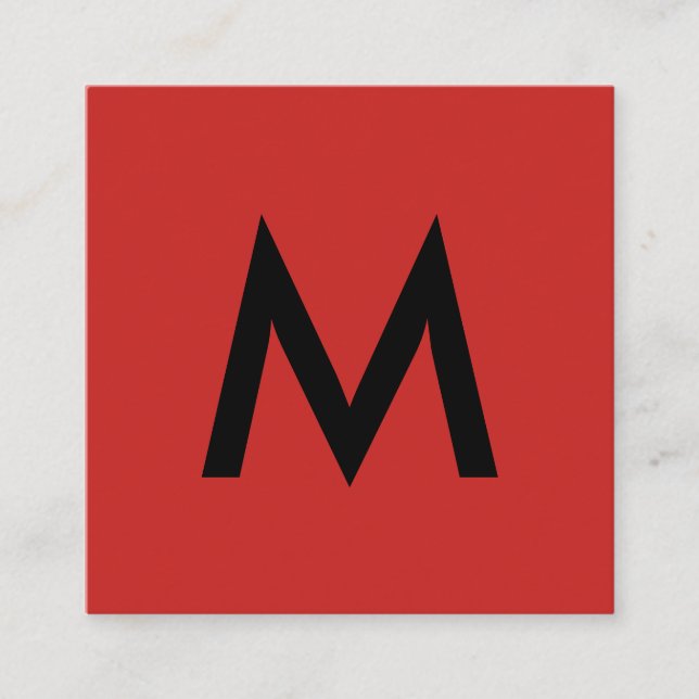 Minimalist Monogram Red Black Square Business Card (Front)