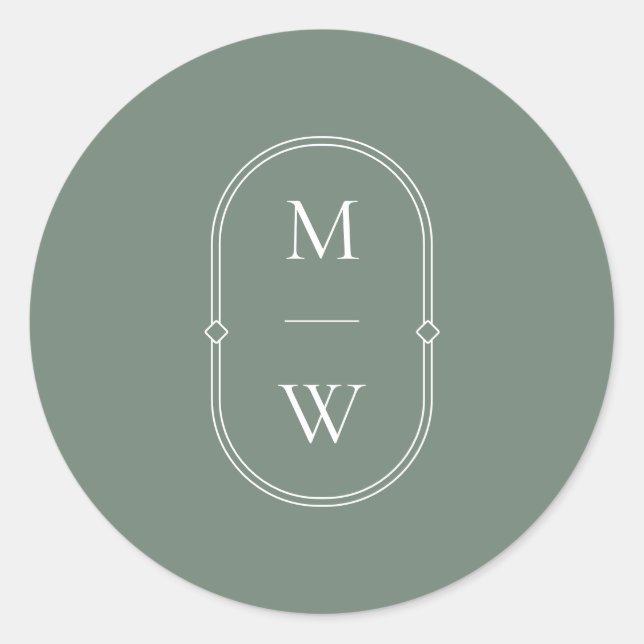 Minimalist Monogram Sage Green Wedding Classic Round Sticker (Front)
