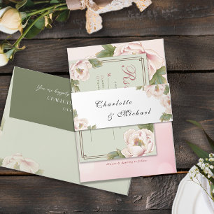 Minimalist Monogram Sage Green Wedding Invitation Belly Band
