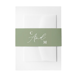 Minimalist Monogram Sage Green Wedding Invitation Belly Band
