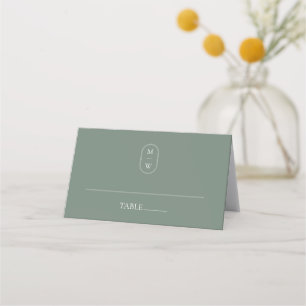 Minimalist Monogram Sage Green Wedding Place Card
