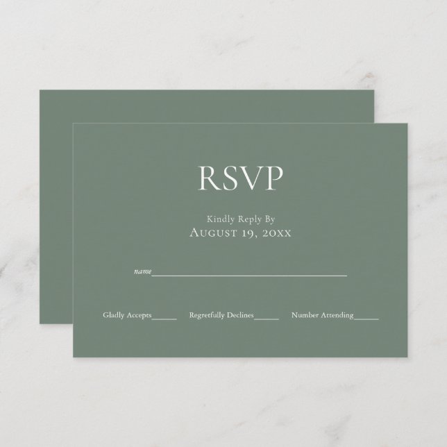 Minimalist Monogram Sage Green Wedding RSVP Card (Front/Back)