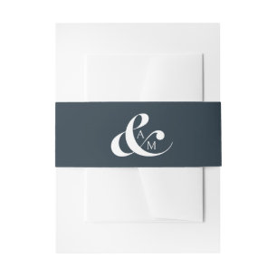 Minimalist Monogram Script Ampersand Navy Blue Invitation Belly Band