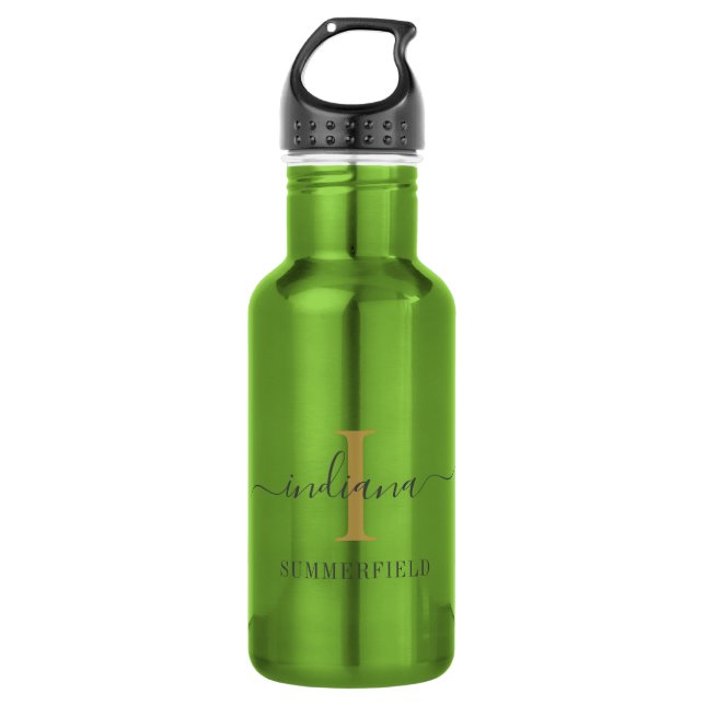 Minimalist Monogram Script Name Modern Gold Grey 532 Ml Water Bottle (Front)