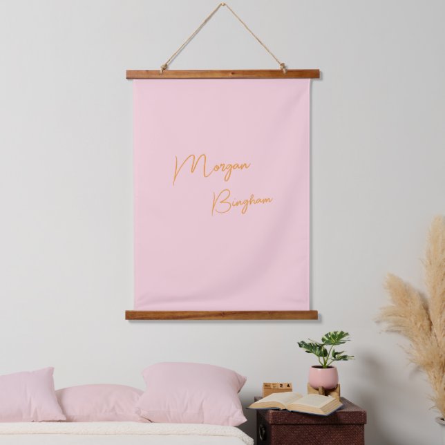Minimalist monogram script pink hanging tapestry (Bedroom)