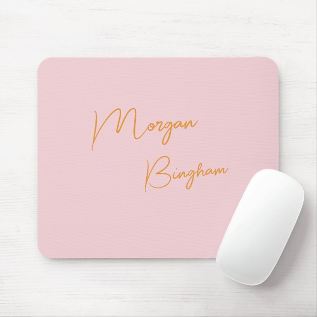 Minimalist monogram script pink mouse mat (With Mouse)