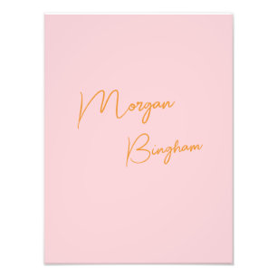 Minimalist monogram script pink photo print