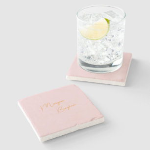 Minimalist monogram script pink stone coaster