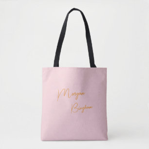 Minimalist monogram script pink tote bag