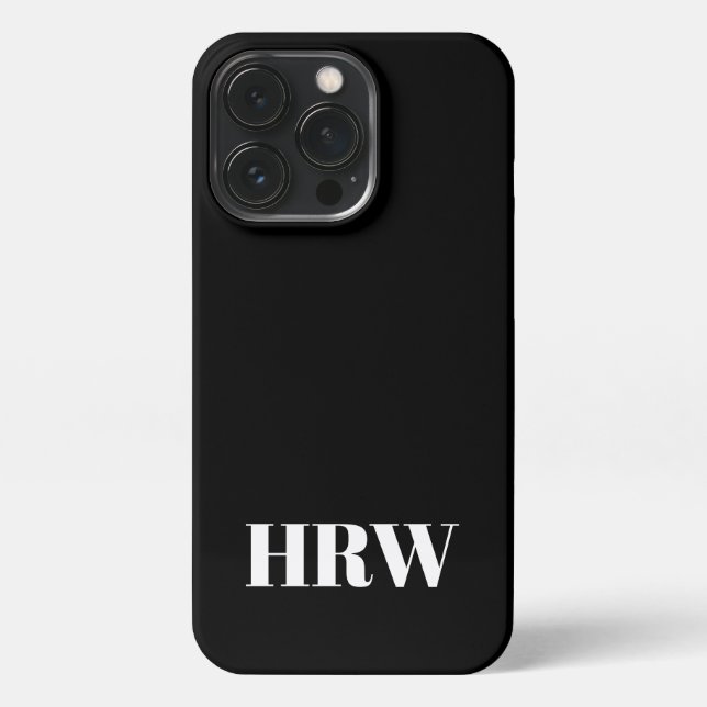 Minimalist monogram serif initials solid black iPhone case (Back)